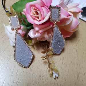 Druzzy Quartz Silver stone earrings